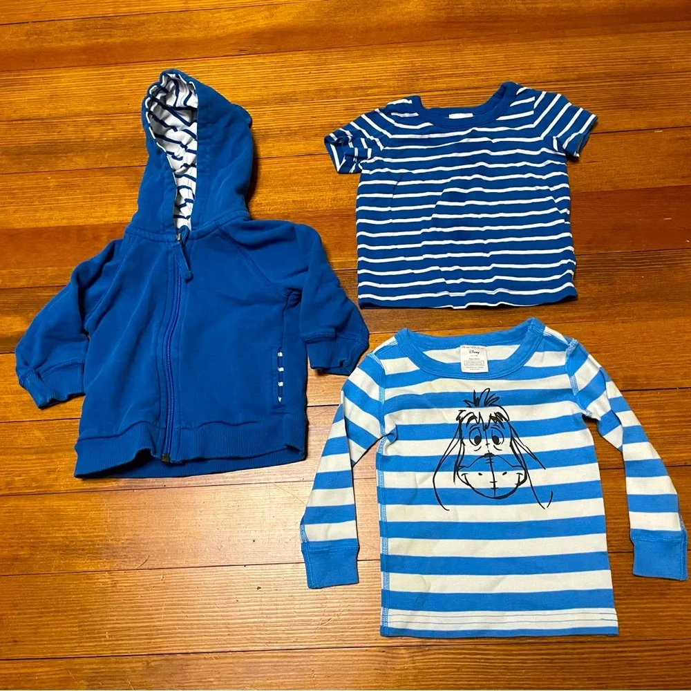 Hanna Andersson Blue Striped Tops & Blue Zip Hoodie Set Size 12-18 Months